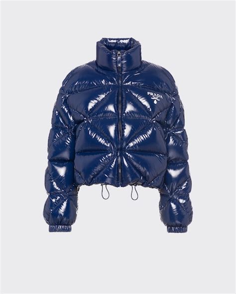 prada belted quilted shell down coat|Baltic Blue Shiny quilted nylon down jacket .